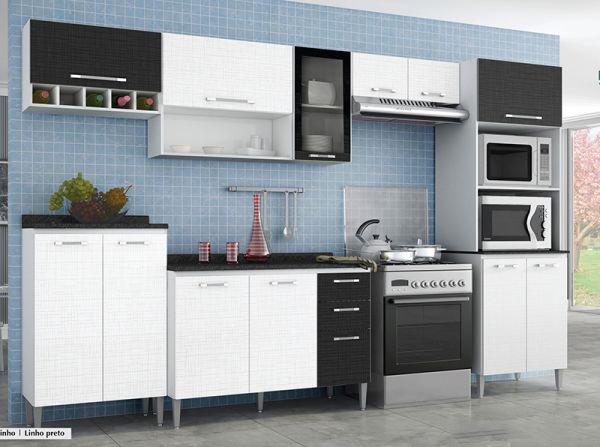 Armário cozinha 6 pç preto e branco 001