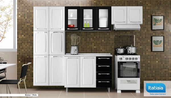 Armário cozinha aço 4 pç preto e branco 003