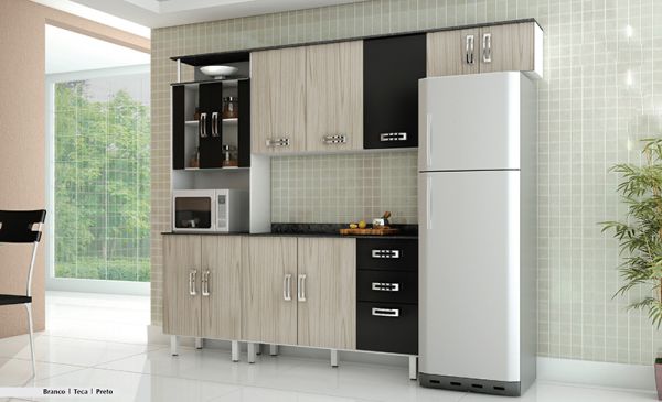 Armário cozinha 4 pç teca e preto 005